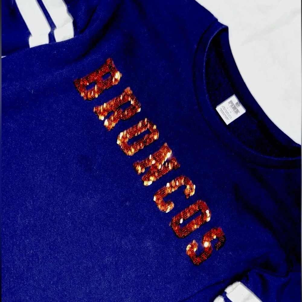 Pink Victoria's Secret Denver Broncos sequin pullover sweatshirt SZ.L Sporty - Picture 4 of 6